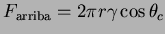 $\displaystyle F_{\textrm{arriba}} = 2 \pi r \gamma \cos \theta_c$