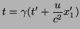 $\displaystyle t=\gamma(t'+\frac{u}{c^{2}}x'_{1})$