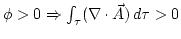 $\phi>0\Rightarrow \int_{\tau}(\nabla\cdot\vec{A})\,d\tau>0$