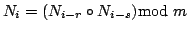 $\displaystyle N_i = (N_{i-r} \circ N_{i-s}) \textrm{mod}  m$